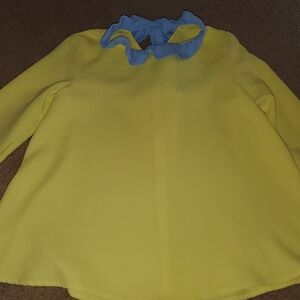Pomander Place Lemon Yellow Blouse with Light Blue Trim